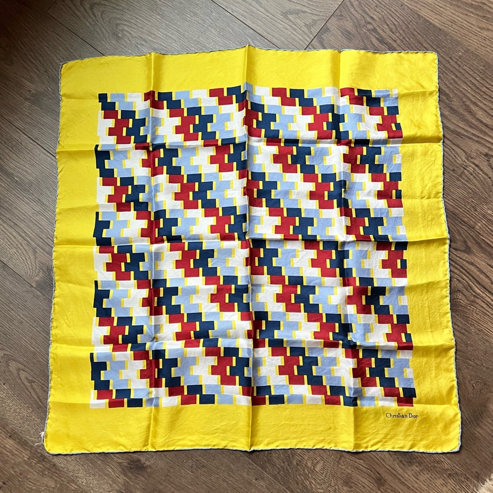 Vintage Christian Dior Colorful Geometric Silk Scarf